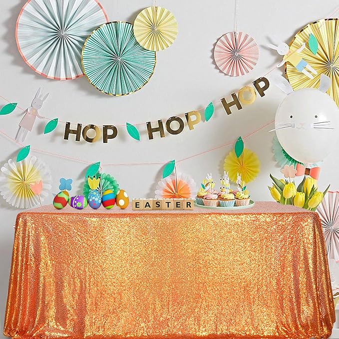 SquarePie Sequin Tablecloth 50 x 72 Inch Orange Sparkly Table Cloth for Halloween Thanksgiving Party Decoration