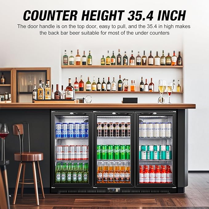 Beverage Refrigerator, 53.15W Inch 12 Cu.Ft Drink Fridge, Back Bar Beer Fridge with 3 Glass Door, 35.43" Height Beverage Cooler, Built-in & Undercounter Commercial Back Bar Cooler for Kitchen Shop Bar