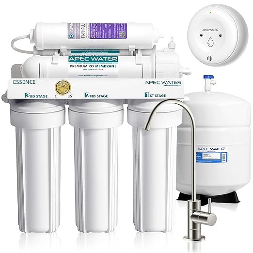 APEC Water Systems ROES-PH75 Essence Series Top Tier Alkaline Mineral pH+ 75 GPD 6-Stage Certified Ultra Safe Reverse Osmosis Drinking Water Filter System with WiFi Smart Water Leak Detector and App