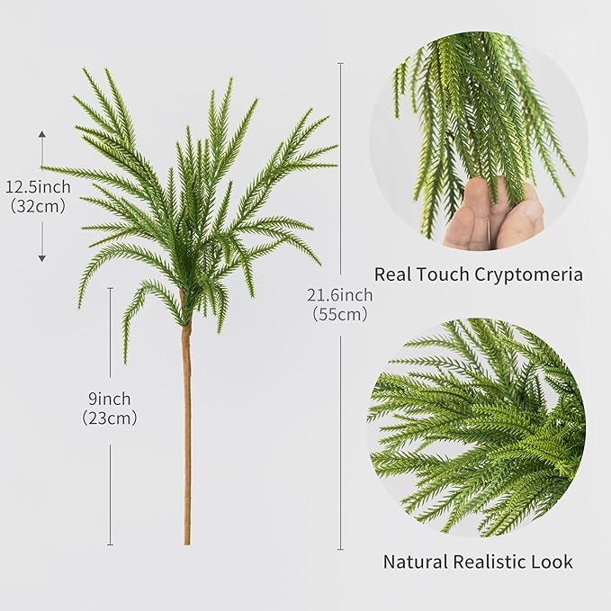 MISSPIN 12 Pcs 21.5 Inches Christmas Norfolk Pine Branches, Norfolk Pine Artificial Christmas Branches DIY Crafts Faux Pine Branches for Xmas Indoor Outdoor Home Decor