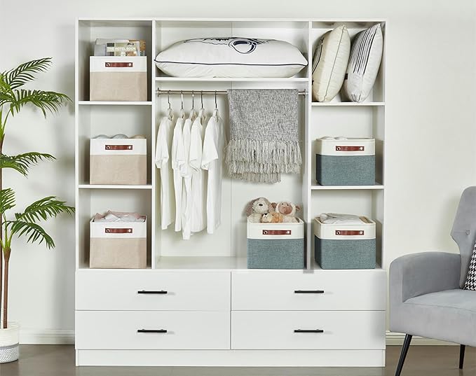 DECOMOMO Storage Baskets for Shelves - Fabric Closet Organizers and Storage Bins, Perfect Baskets for Organizing Closet Toys Nursery (Green and White, XL - 3 Pack)