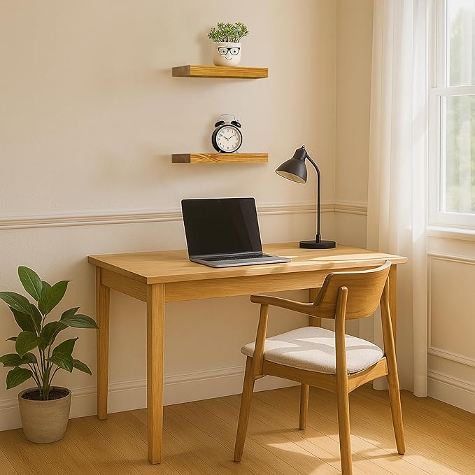 BGMG Wood Floating Shelves for Wall 18 inch Set of 2, Rustic Wooden Wall Mount Shelves for Living Room Bedroom Kitchen Farmhouse-18x6.7x1.25 inch- Gold Oak