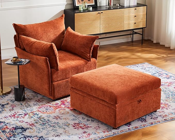 Terracotta Oversized Accent Chair, Upholstered Modern Sofa Chair with Removable Backrest & Detachable Cover, 24.5" Deep Seat Large Reading Armchair