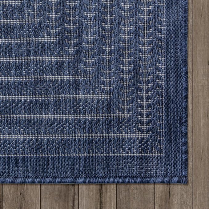 Adiva Rugs Outdoor Indoor Area Rug, Weather Resistant, Easy to Clean, Stain Resistant Floor Mat for Dining Room, Backyard, Deck, Patio (Navy Weiss, 6' x 9')