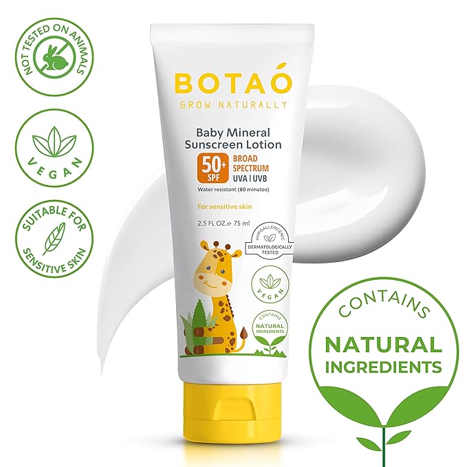 Baby 100% mineral Zinc Oxide baby sunscreen – safe natural sunblock lotion for babies: SPF50 Broad Spectrum UVA UVB,For sensitive skin Baby Face Body Protection, Sunblock Cream 2.5 Oz