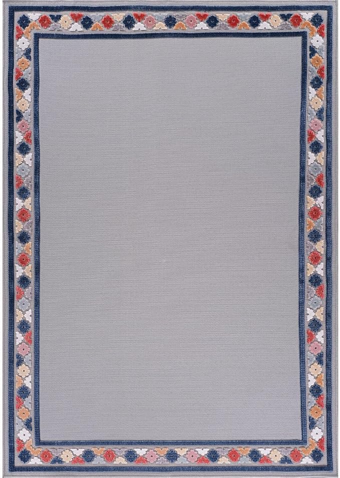 Beverly Rug Outdoor Rug 6x9 Modern Bordered Area Rugs for Indoor and Outdoor Patio Easy to Clean Non Shedding Living Room Porch Garden Washable Outside Carpet (6 x 9 Gray)