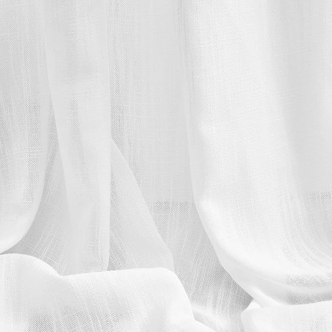 MYSKY HOME Short Curtains for Small Kitchen Windows 45 inches Length, Linen Look Curtain Drapes Cotton Polyester Blend, Soft Fabric Light Filtering Privacy Protect, 50 x 45 inches, White, 2 PCs