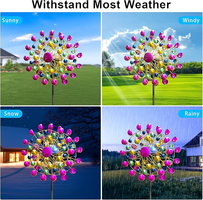 Large Wind Spinners Outdoor Solar Garden Decor Light - Unique Ferris Wheel Shaped Colorful Windmill, Durable Waterproof Design for Garden, Lawn, Patio