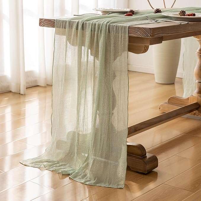 6pcs Cheesecloth Table Runner Sage Green Gauze 120 Inch 10 FT Rustic Boho Cheese Cloth Runner for Wedding Baby Shower Bridal Shower Party Long Sheer Centerpiece Home Decoration