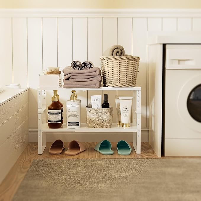 Expandable,Stackable Spice Rack,Seasoning Organizer and Storage,Spices Jar Racks for Cabinet,Countertop, Metal Pantry, Cupboard,Laundry Storages,Heavy Duty(1 Pack/Medium/White)