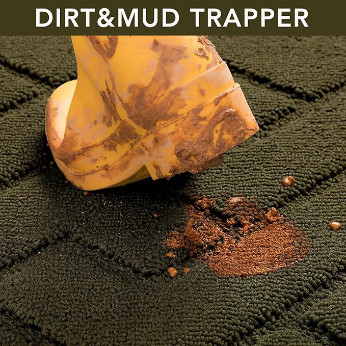 hicorfe Front Door Mat Outside Entrance,24"x35" Absorbent Muddy Dirt Resist Welcome Door Mats Outdoor Indoor,Stain and Fade Resistant,Non Slip Backing Entry Mat Doormat for Entryway (Oliver Green)