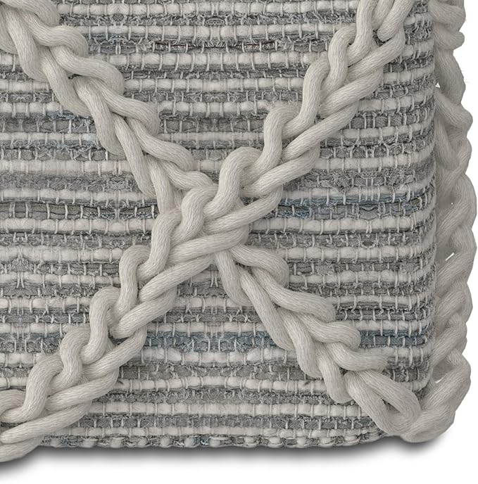 SIMPLIHOME Cowan Contemporary Square Pouf in Grey, Natural Handloom Woven for the Living Room, Bedroom and Kids Room