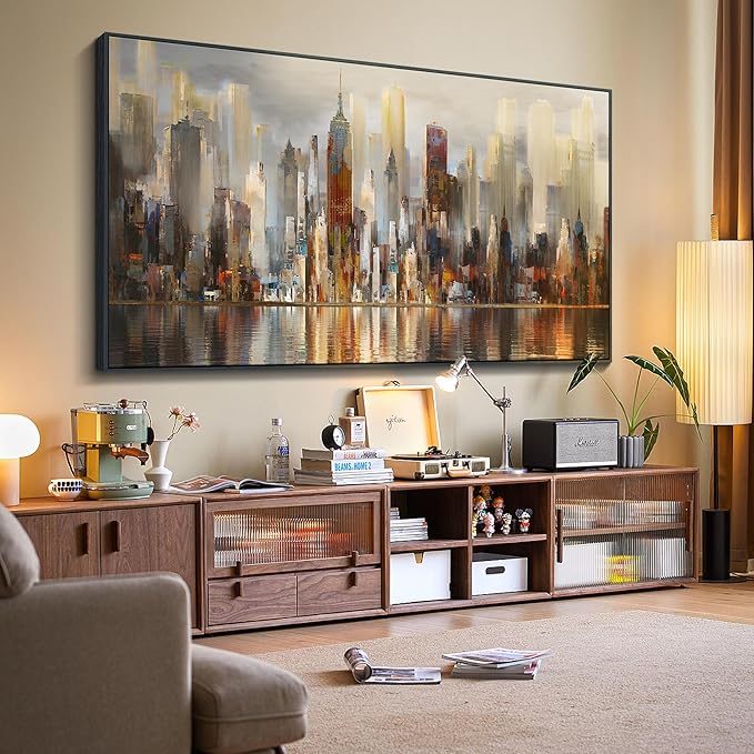 Mofutinpo Large Black Framed Cityscape New York abstract wall art Brown City Theme Paintings Modern Canvas office wall decor living room modern artwork Size 30x60