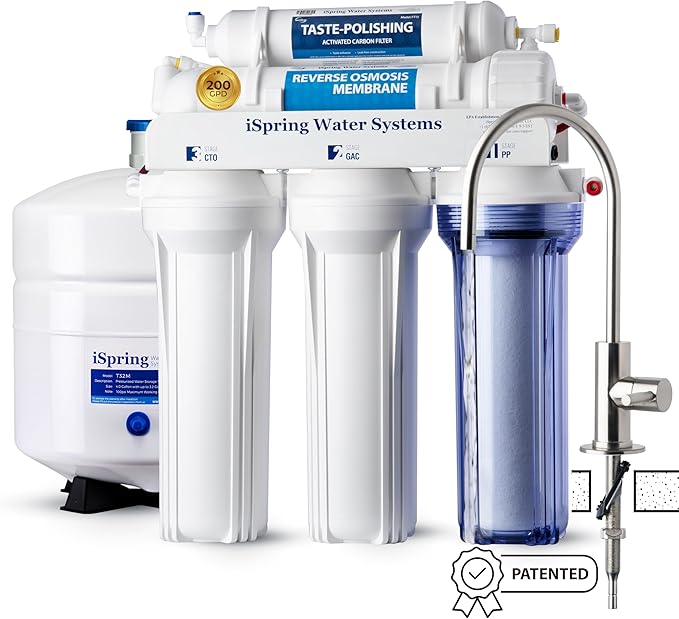 iSpring RCC2, Upgraded 200 GPD Capacity, 5-Stage Under Sink Reverse Osmosis Water Filter System, Patented Easy-Mount Faucet for Hassle-Free Installation