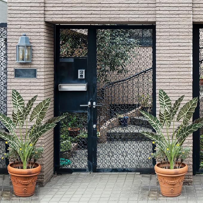 Melorca&Guilla Artificial Plants 2PCS 30“ Fake Taro Plants,Large Faux Plant,Artificial Grass Greenery Shrubs Bushes for Garden Porch Window Box Shop Office Home Décor