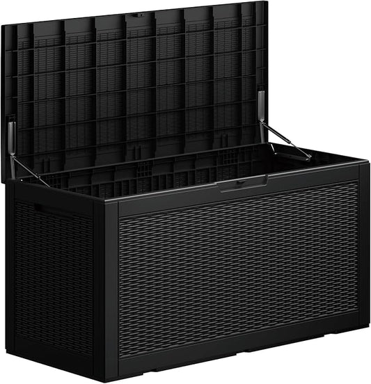100 Gallon Double-Wall Resin Deck Box - Lockable Waterproof Outdoor Storage Box, 1000lbs Capacity & Doubles as Seating for Patio Furniture - Garden Tools, Pool Accessories (Black)