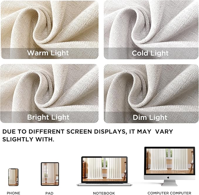 Joydeco Linen Curtains 72 Inch Length 2 Panels Set for Living Room,Light Filtering Curtains 37 Inch Wide for Bedroom, Off-White Curtains with Back Tab & Rod Pockets (37x72 inch, Off-White)