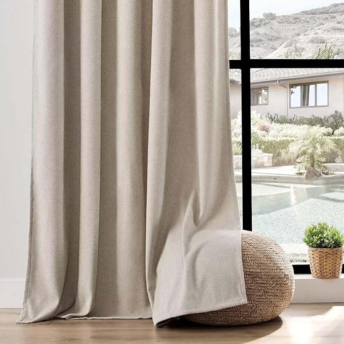 Joydeco Faux Linen Curtains 108 Inch Length 2 Panels Set, Light Filtering Curtains for Bedroom, Living Room Drapes with Rod Pockets (52x108 inch, Thick Linen)