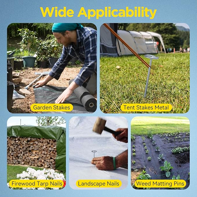 Landscape Fabric Pins, Thickened 8 Gauge Circle Top Landscape Pins, Not Easy to Bend 6 inch Galvanized Landscape Fabric Stakes, More Holding Power Than U-Shape Garden Staples (240)