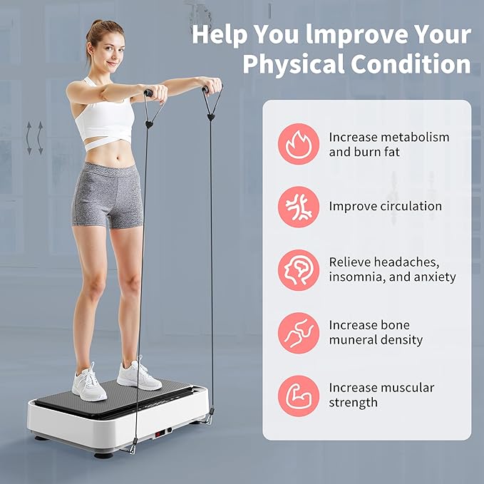 Vibration Plate Exercise Machine, Whole Body Workout Power Vibrate Fitness Platform Vibration Plate for Lymphatic Drainage, Home Training Equipment for Weight Loss & Toning