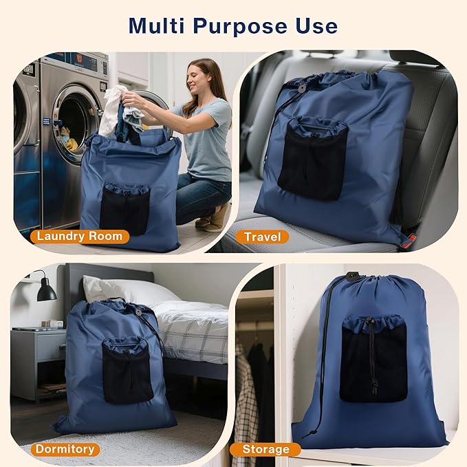 2-Pack Backpack Laundry Bags, Heavy Duty Laundry Bag Backpacks with Adjustable Shoulder Straps, Door Hanging Washing Bag, Laundry Hamper Lining for College Dorm, Travel, Laundromat