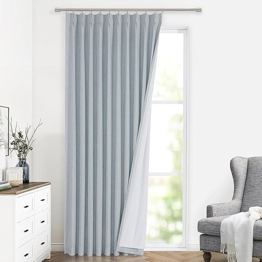 Vision Home Blue Fog Pinch Pleated Full Blackout Curtains Linen Blended Room Darkening Window Curtains 112 inch for Living Room Bedroom Thermal Insulated Pinch Pleat Drapes with Hooks 60" Wx112 Lx1