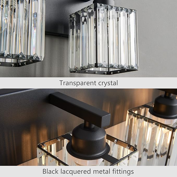 Modern Bathroom Vanity Light 3-Lights Modern Black Crystal Wall Light Bathroom Vanity Light Fixtures