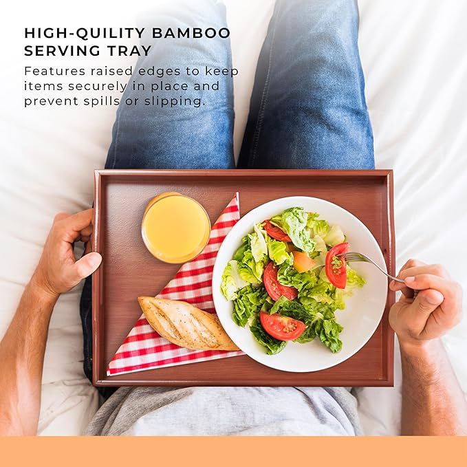 Prosumers Choice Wooden Tray - Dark Wood Serving Trays with Handles - Nesting Design for Space Saving - Wooden Serving Tray for Food, Drinks, Snacks - Set of 3