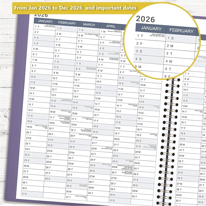 Appointment Book/Planner 2026 - Weekly Appointment Book 2026, January 2026 - December 2026, 8.26"x 11.4", Daily/Hourly Planner with Tabs, 15 Minutes, Wirebound - Purple