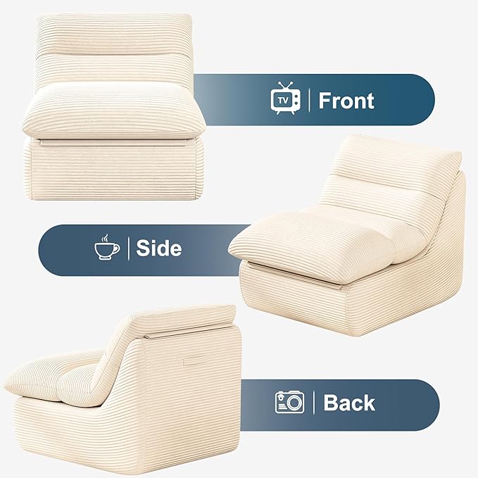 Misolant Bean Bag Chairs，Big Corduroy Fabric Sofa Bean Bag Chair for Adults and Teens with High-Resilience Sponge, Non-Slip Base Floor Lounge Sofa for Home, Living Room, Bedroom, Gaming Beige White