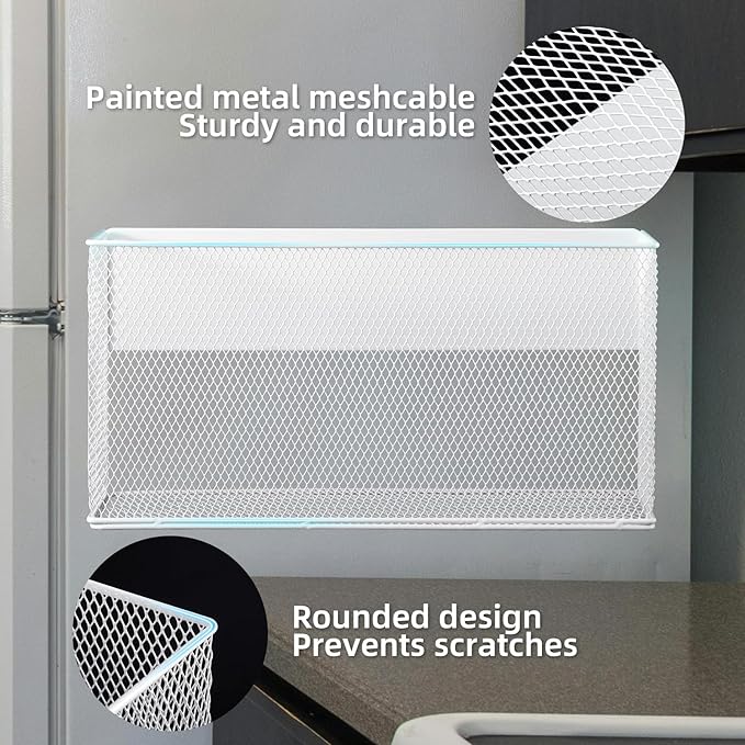Magnetic Basket 13.77" x4.13" x7.08”,White Mesh Organizer and Holder for White Board and Refrigerator Magnetic Storage Bin Box Containers Organizer for Locker Accessories