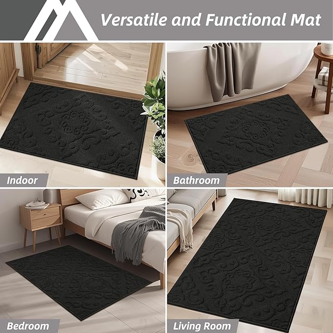 COSY HOMEER-Door-Mat-Non-Slip-Entryway-Rug 36”x60” Absorbent Welcome Mats Washable Dirt Trapper Door Mat Entrance Floor Mats for Front Back Doormats and Wet Shoes,Black