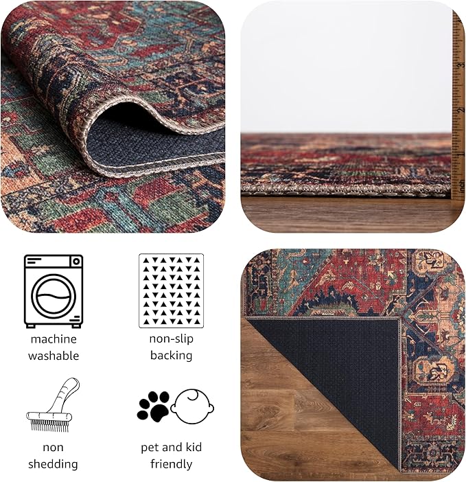 Keen Home Design 6x9 Rug - Machine Washable Area Rug with Non-Slip Backing, Ideal for Living Room, Dining Room, Bedroom - Vintage, Easy Clean, Durable, Low Pile Rug - (6' x 9')