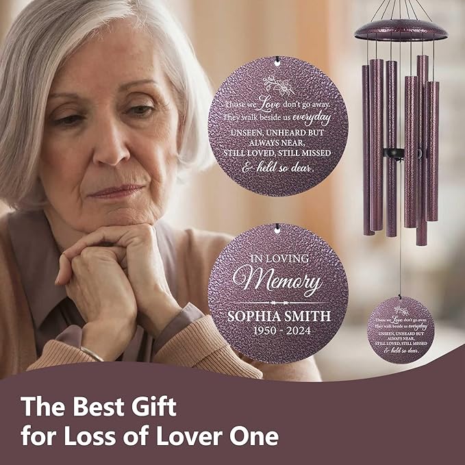 ASTARIN Personalized Wind Chimes Memorial, Sympathy Wind Chime Sorry for Your Loss Gifts, in Memory of Loved One Gift for Women Friend Loss of Husband Wife(Produced in USA)