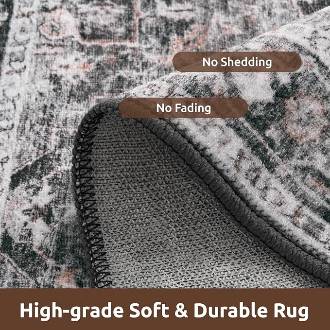 AMOAMI-Area Rug 5X7 Rugs for Living Room-Vintage Soft Black Rugs for Bedroom-Non Slip Carpet-Machine Washable Rug for Dining Room Living Room Bedroom Office Under Table Dark Grey & Black