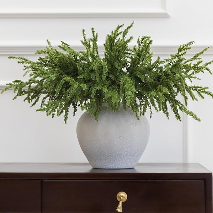 MISSPIN 12 Pcs 19.5 Inches Christmas Norfolk Pine Branches, Norfolk Pine Artificial Christmas Branches DIY Crafts Faux Pine Branches for Xmas Indoor Outdoor Home Decor