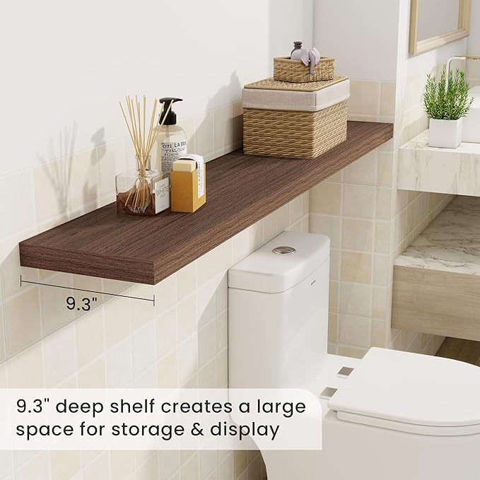 Fun Memories 55 Inch Fireplace Mantel Shelf -Long Floating Shelves, Deep Wall Mounted Farmhouse Display Shelves with Invisible Heavy Duty Metal Bracket, Walnut, 2 Pack