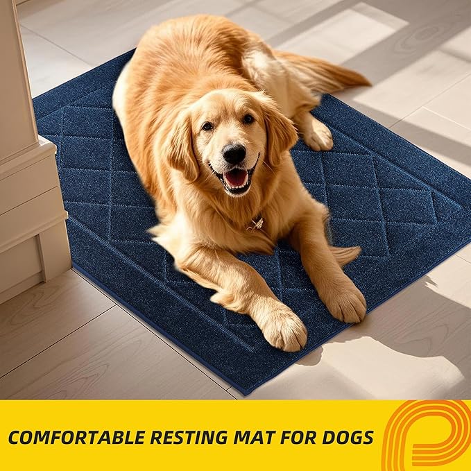 JSEI Dirt Trapper Door Mat 36"x60", Non-Slip Washable Entryway Mats, Dog Door Mat, Stain Resistant and Absorbent Floor Mats, Low Profile Welcome Mat for Front Back Door, Navy Blue