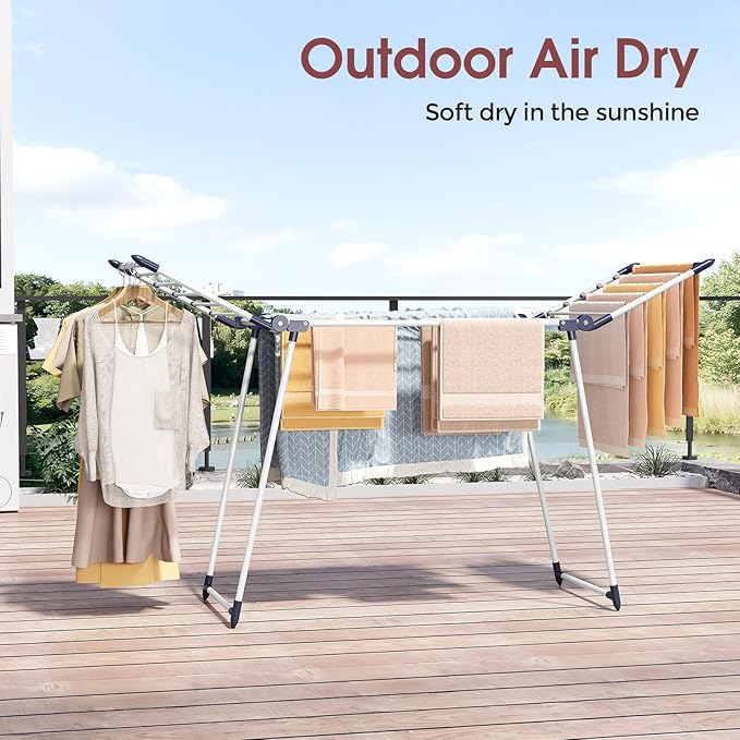 APEXCHASER Clothes Drying Rack Foldable, Large Drying Rack Clothing, Winged Laundry Rack Folding Indoor Outdoor, Metal Clothes Airer for Bedding Towel Sweater Heavy Duty, 68.9" X 22" X 39.3", White