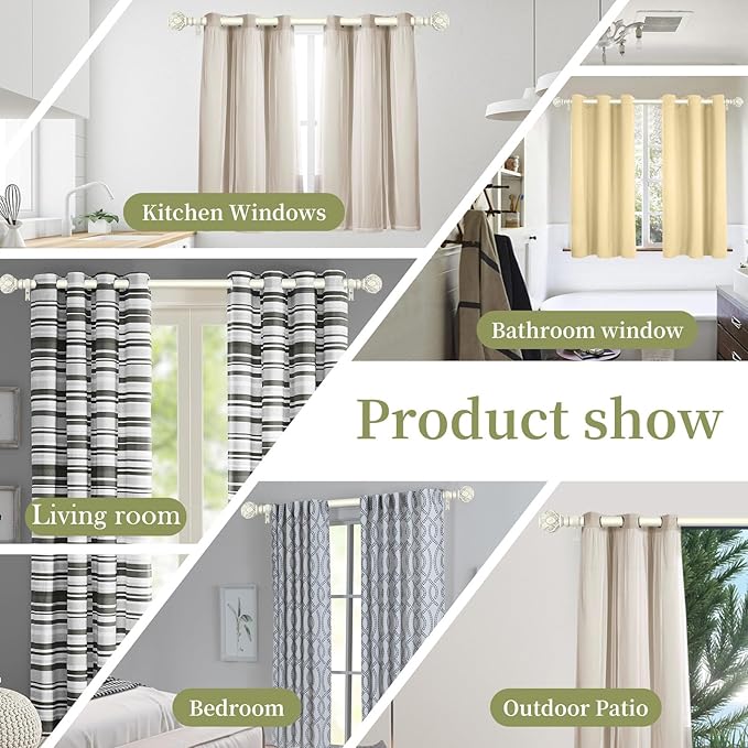 White Farmhouse Curtain Rods for Windows:Heavy Duty Adjustable Curtain Rod for Bedroom Living Room,Boho Decorative Rustic Drapery Rods with Vintage Coastal Finials,Antique White 2 Pack 66-120"