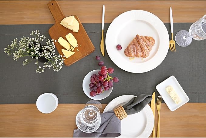 Solino Home Linen Steel Gray Hemstitch Table Runner 60 Inches - 100% Pure Linen Small Table Runner 14 x 60 Inch Ideal for Dresser and Coffee Tables - Classic Hemstitch - Fall, Autumn, Halloween