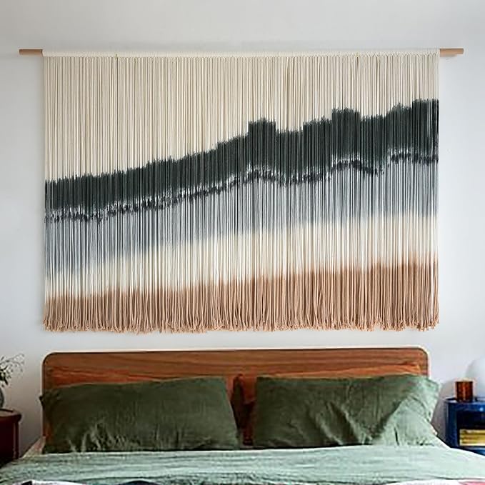 IOWER Large Macrame Wall Hanging Dip Dye Craftsmanship Fiber Yarn Wall Art Boho Wall Decor Home Decor 57''W x 35''L