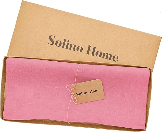 Solino Home Linen Table Runner 72 Inches Long - 100% Pure Linen Pink Carnation Table Runner 14 x 72 Inch for Halloween - Fete