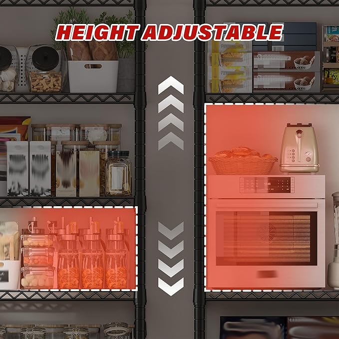 REIBII 60''W X 82.6" H Steel Heavy Duty Wire Shelving Unit with Wheels, 6-Tier Adjustable Storage Shelves 3598LBS Commercial Metal Shelves for Pantry, Garage, College Dorm School Industrial Shelving