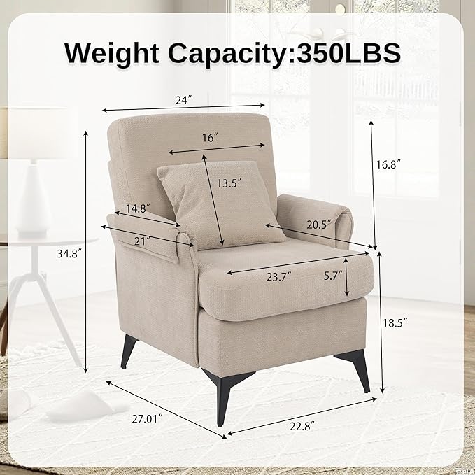 KCC Mid-Century Accent Chairs Set of 2,Chenille Modern Upholstered Single Sofa,Cozy Armchair with Back for Bedroom/Office/Cafe,Begie