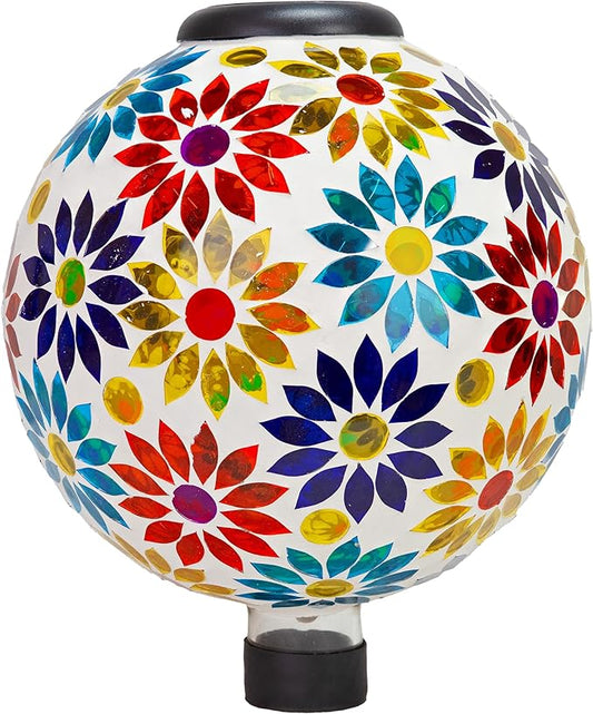 Sunnydaze 10 inch Solar Gazing Ball for Garden - Glass Outdoor Gazing Globe - Midsummer Dahlias