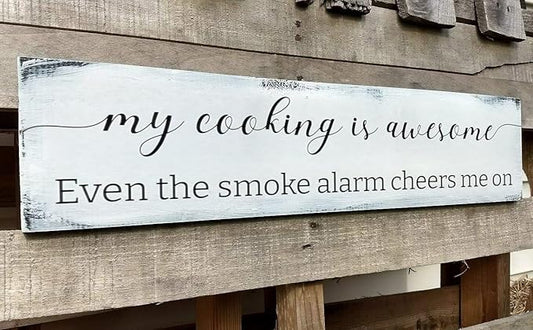 Funny Kitchen Sign, My Cooking is So Awesome, Farmhouse Kitchen Wall Decor,Rustic Quote Wooden Plaque Hanging for Housewarming (Cooking) 6x18 Inch