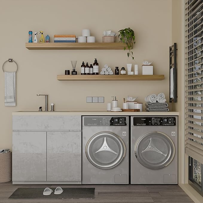 IAE Floating Wall Shelves 48 inch,Bathroom Shelves Wall Mounted,Invisible Shelves Floating Kitchen Shelves,Wooden Wall Shelves with Brackets for Living Room Wall Mounted,Easy Install,Set of 2,Natural