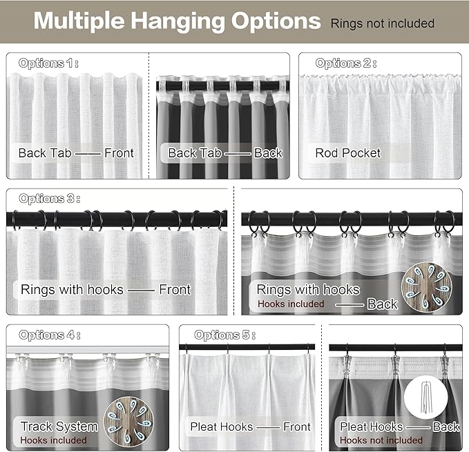 RAIN CITY White Blackout Curtains 120 Inches Long Modern Farmhouse Back Tab Pleated Look Window Drapes for Bedroom Living Room 2 Panels 50x120x2