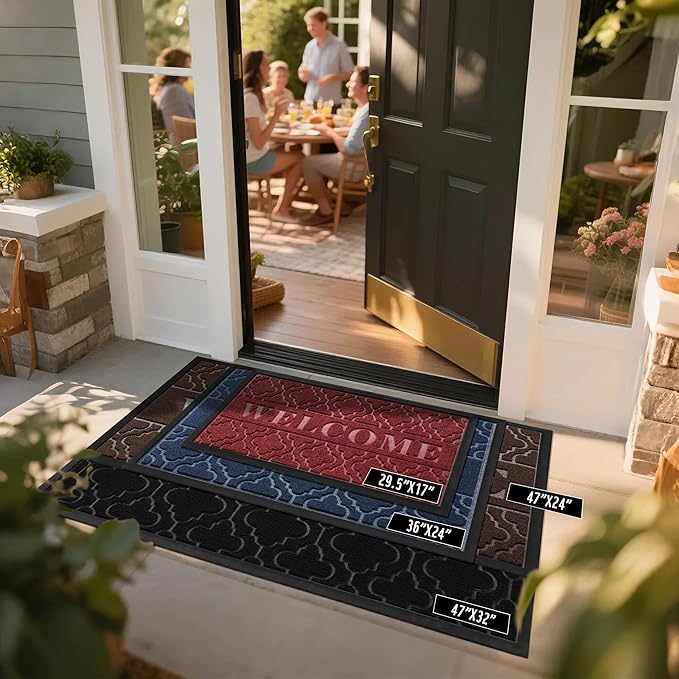 Yimobra Welcome Mat Outdoor Indoor, All-Season Waterproof Front Door Mat Outside Entrance, All-Weather Heavy Duty Non-Slip Doormat, Low Profile Porch Patio Entrance Mats, 36x24, Blue